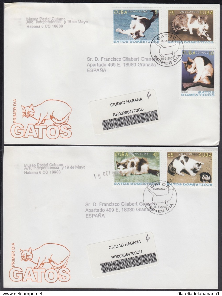 2005-FDC-76 CUBA FDC 2005. REGISTERED COVER TO SPAIN. GATOS DOMESTICOS, CATS. - FDC