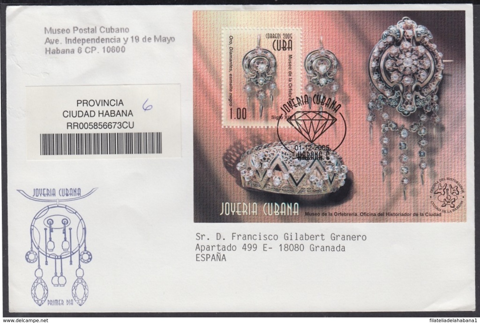 2005-FDC-79 CUBA FDC 2005. REGISTERED COVER TO SPAIN. JOYERIA CUBANA, JEWERLY. - FDC