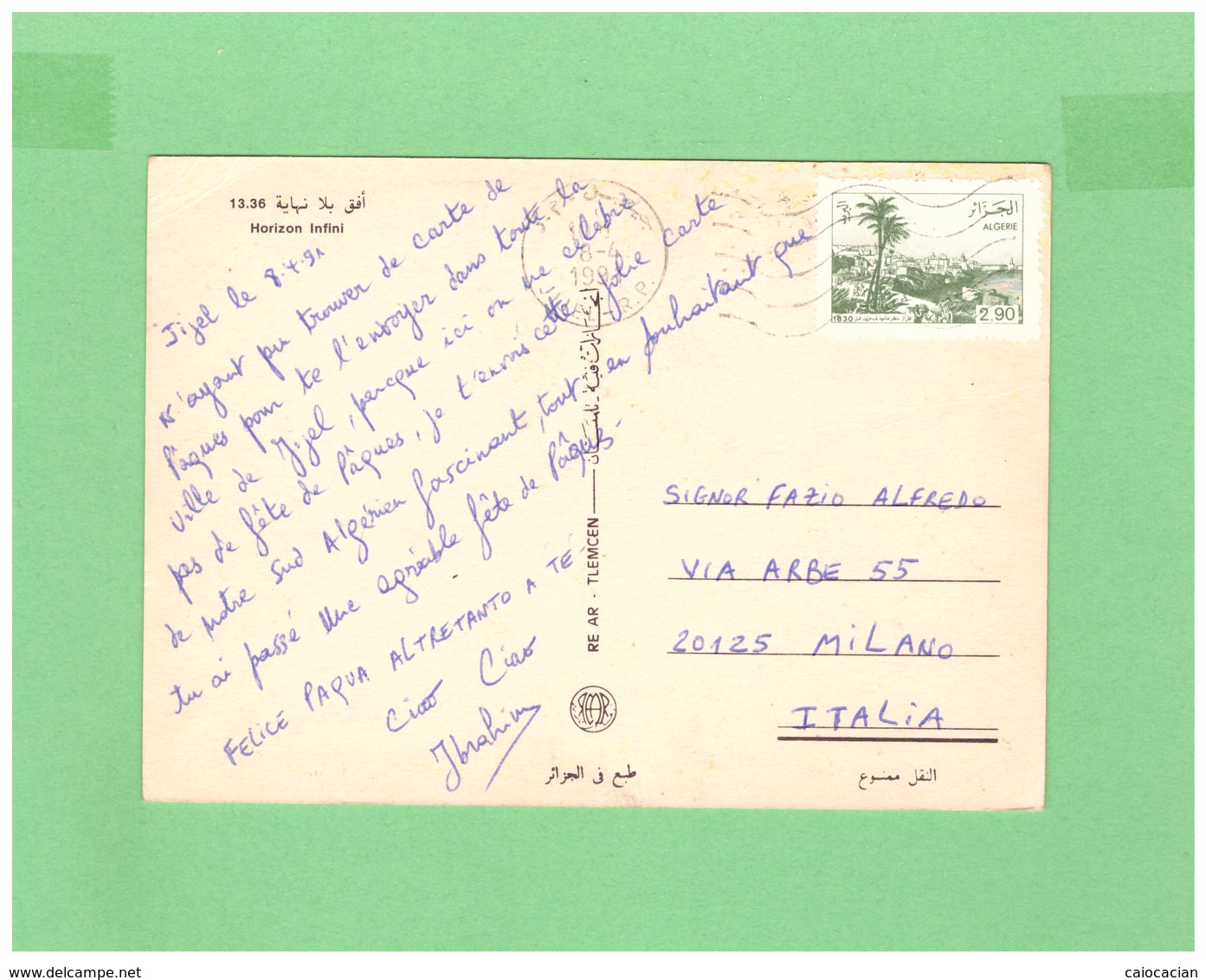 1991 ALGERIA POSTCARD WITH 1 STAMP TO ITALY - Algeria (1962-...)