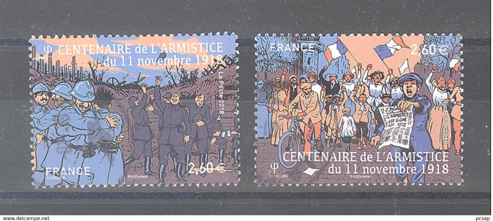 France Oblitérés (les 2 Timbres Du Bloc "centenaire De L'armistice Du 11 Nov. 1918") (cachet Rond) - Oblitérés