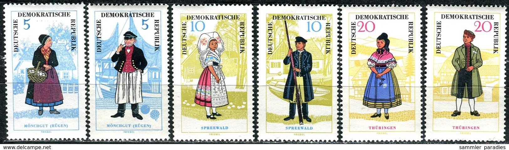 DDR - Mi 1074 / 1079 Einzeln - ** Postfrisch (A) - Volkstrachten I - Ungebraucht