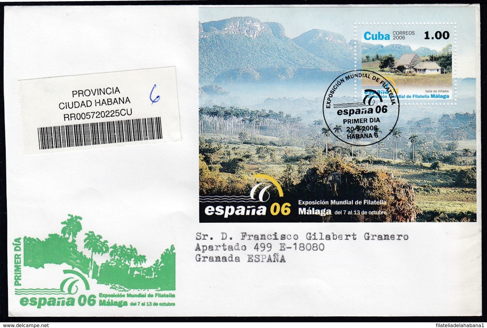 2006-FDC-121 CUBA FDC 2006. REGISTERED COVER TO SPAIN. ESPAÑA MALAGA PHILATELIC EXPO, TRINIDAD, GRAN PIEDRA - FDC