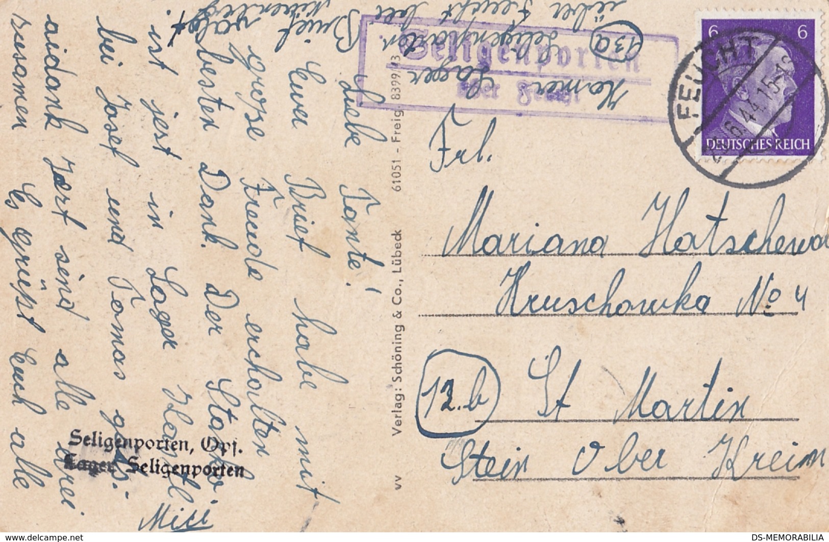 Seligenporten Uber Feucht , Post Ablage Stempel 1944 - Feuchtwangen