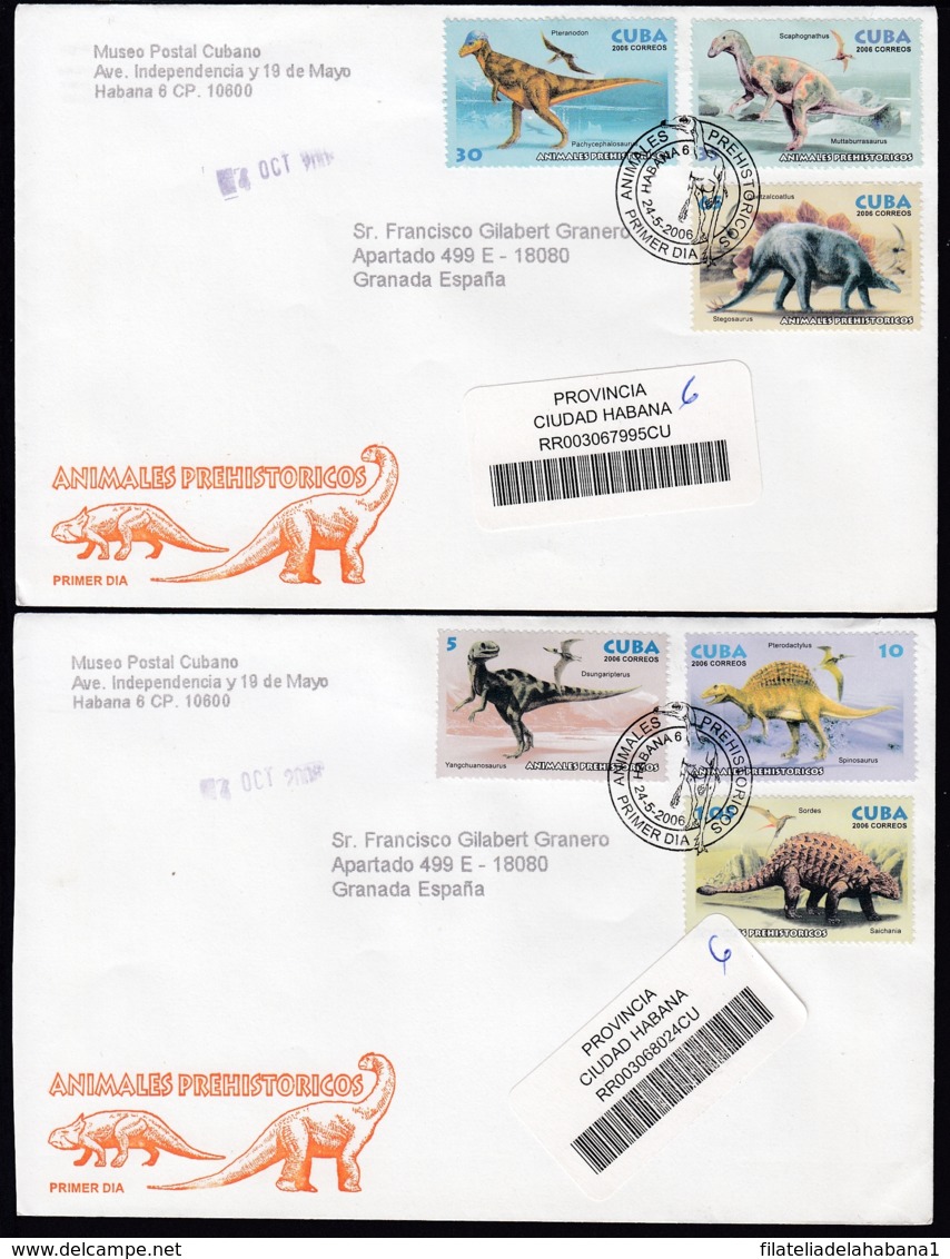 2006-FDC-122 CUBA FDC 2006. REGISTERED COVER TO SPAIN. ANIMALES PREHISTORICOS, DINOSAURIOS, DINOSAUR, PALEONTOLOGY. - FDC