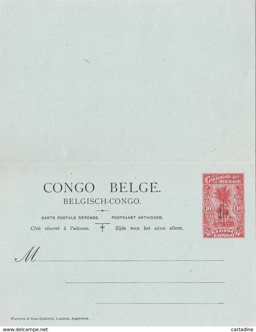 Entier Postal Stationery - Congo-Belge/ Belgische Congo -   Surchargé 15 Sur 10 - Double Avec Réponse Payée - Entiers Postaux