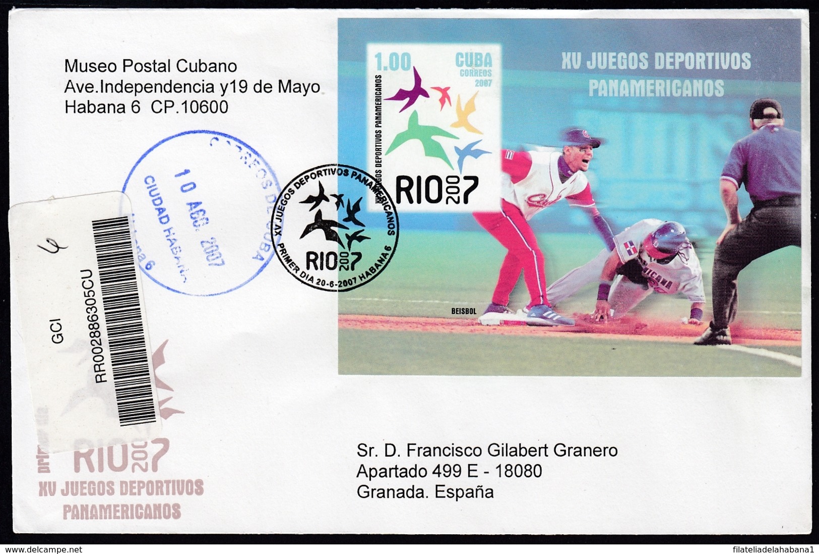 2007-FDC-83 CUBA FDC 2007. REGISTERED COVER TO SPAIN. PANAMERICAN GAMES RIO DE JANEIRO BRASIL, BRAZIL, - FDC