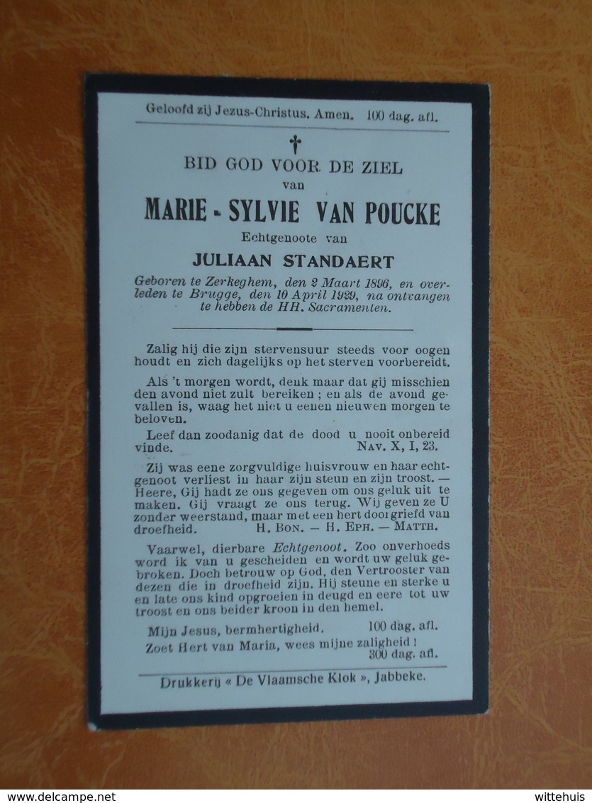 Marie Van Poucke - Standaert Geboren Te Zerkeghem 1896 En  Overleden Te Brugge  1929  (2scans) - Religion & Esotérisme