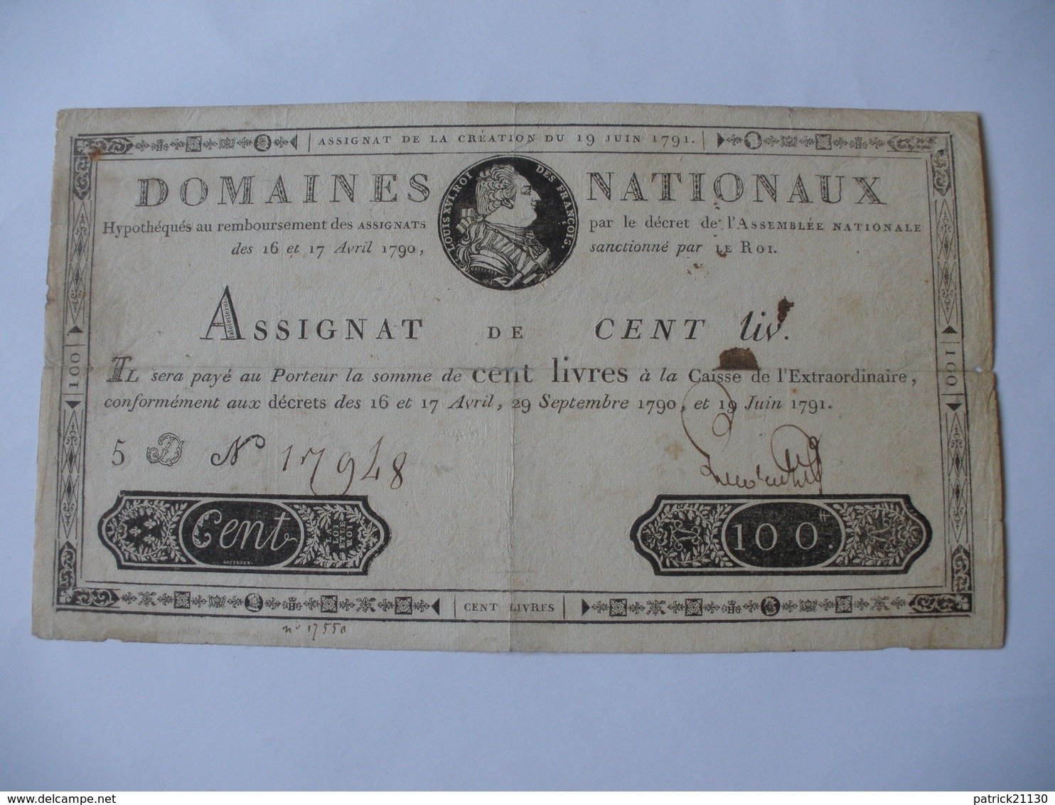 TRES RARE ASSIGNAT 100 LIVRES EFFIGIE ROYALE 19/05/1791 LAFAURIE 140 - Assignats