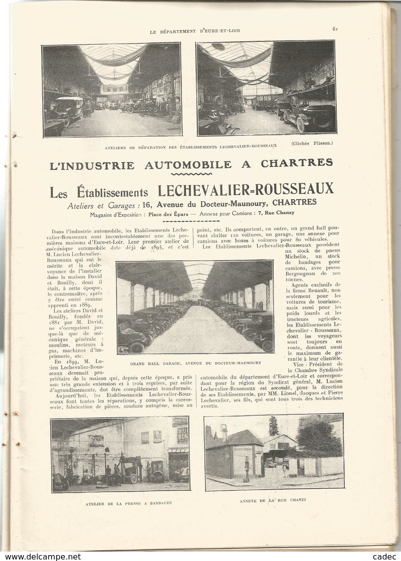 Illustration Economique du Departement Eure et Loir de 1926 de 76 pages (Chartres Toury Nogent le Rotrou.........)
