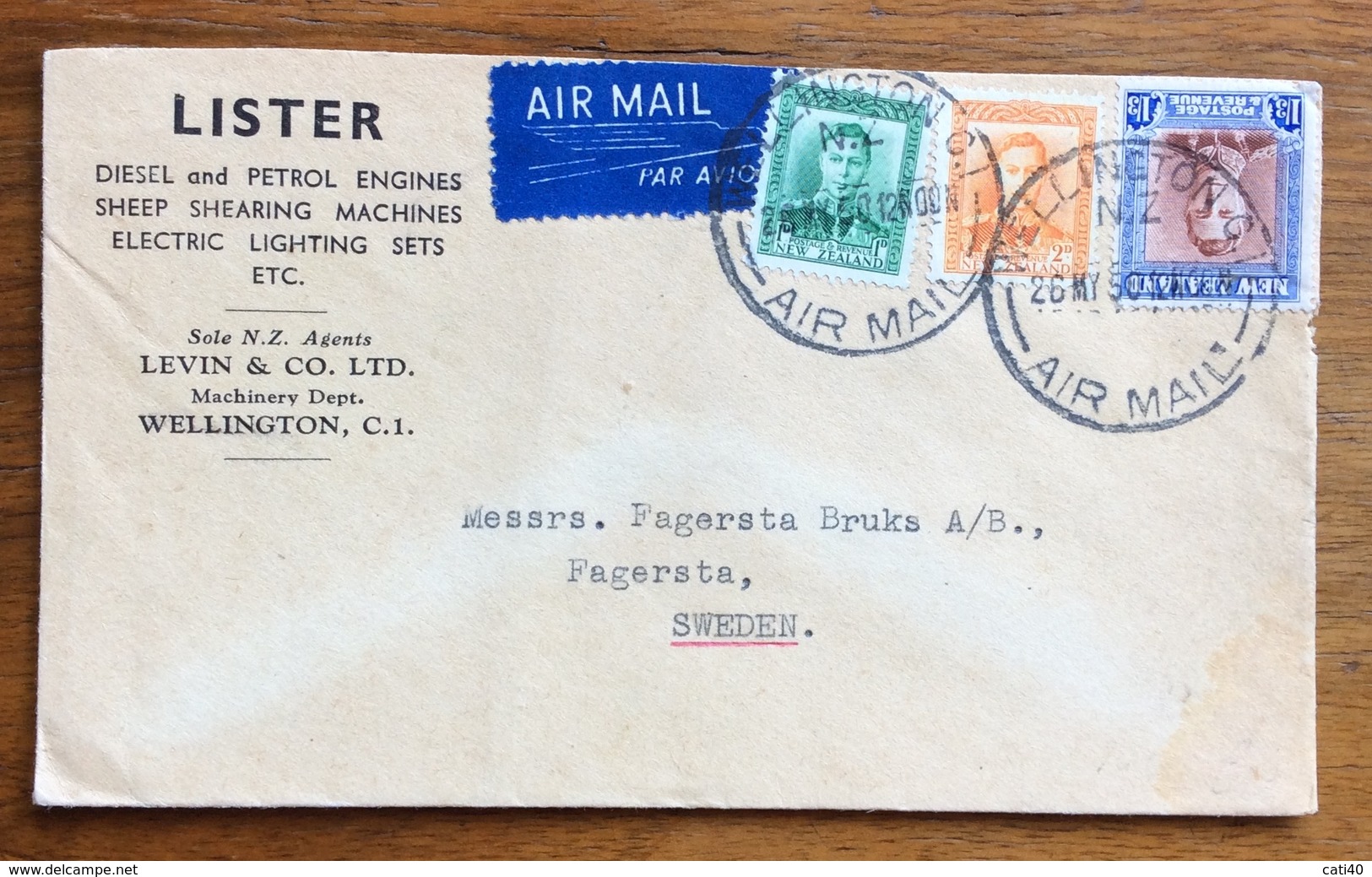 NEW ZEALAND WELLINGTON  ON THE 1+2 D.+ 1/3 S. ENVELOPE PAR AVION TO SWEDEN - Storia Postale