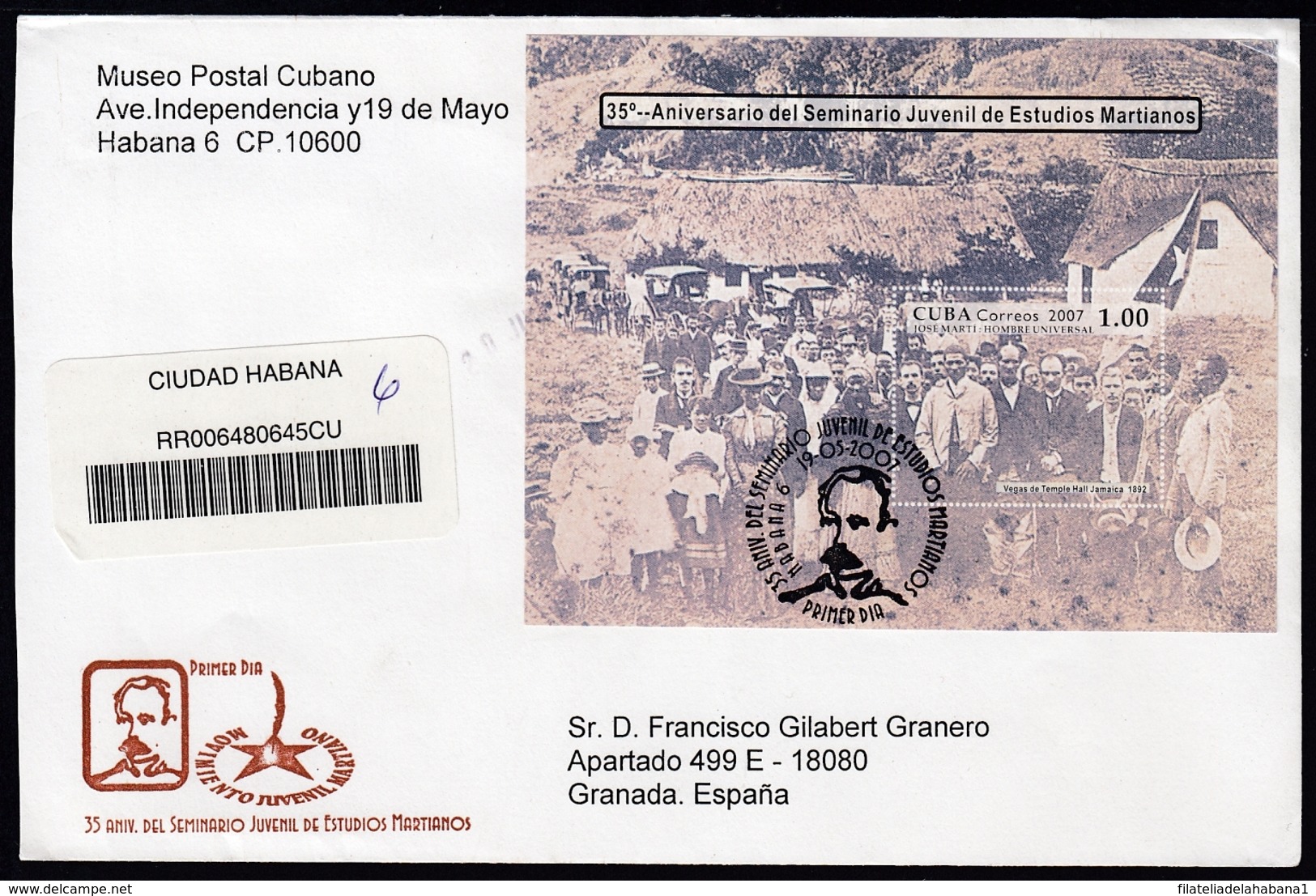 2007-FDC-102 CUBA FDC 2007. REGISTERED COVER TO SPAIN. HF 35 ANIV SEMINARIO ESTUDIOS MARTIANOS, JOSE MARTI, - FDC