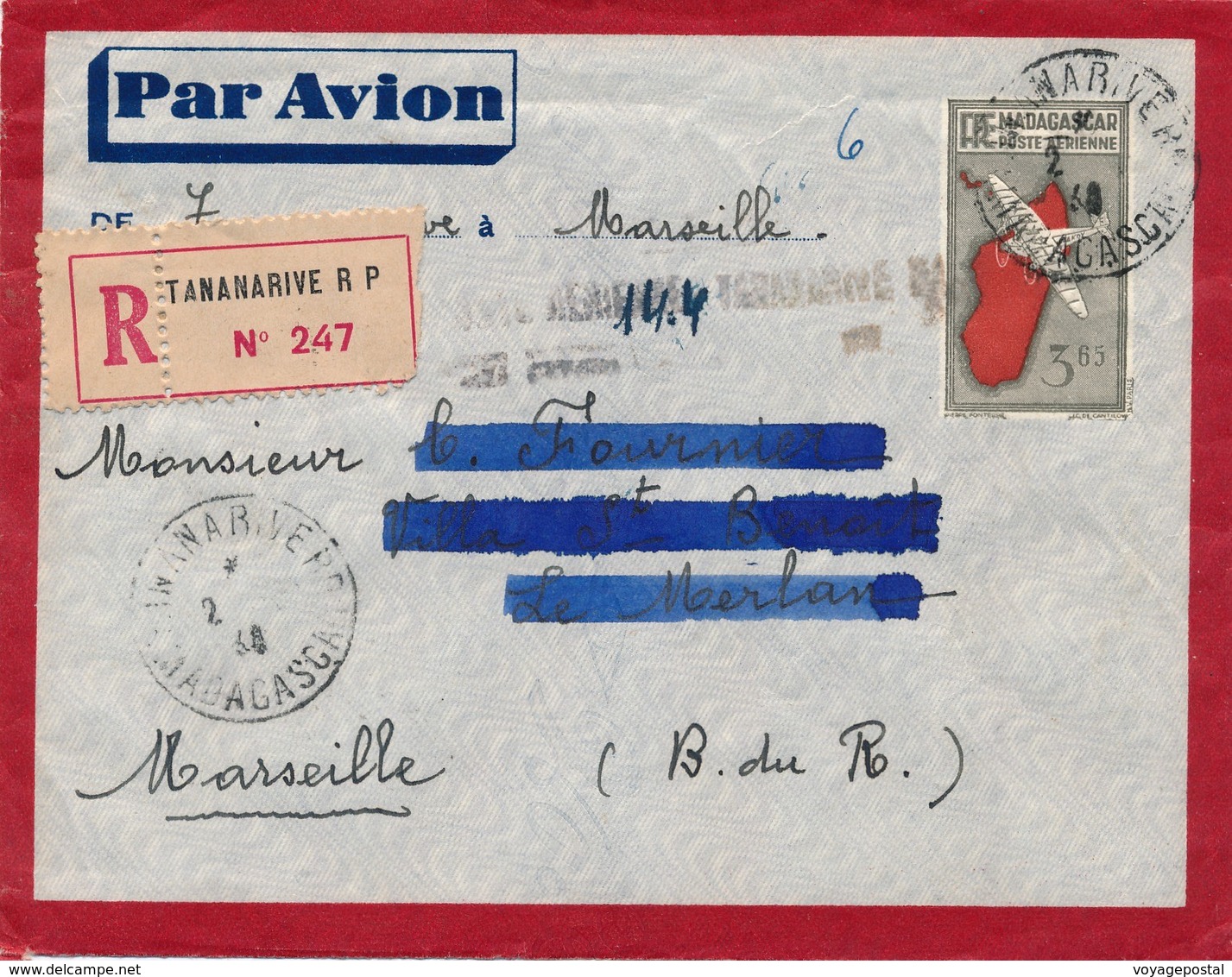 Devant De Lettre, Entier Poste Aérienne 3F75 Tananarive - Airmail