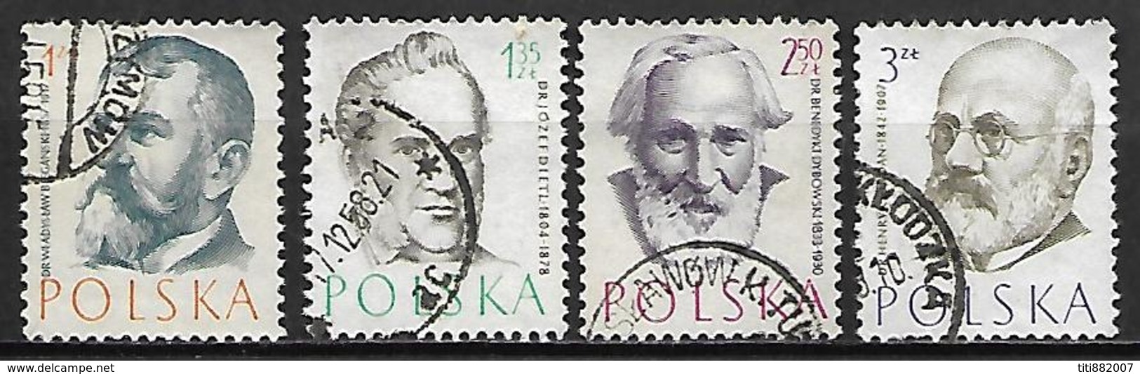 POLOGNE     -  1957 .  Y&T N° 896A à 899 Oblitérés  .    Médecins - Oblitérés