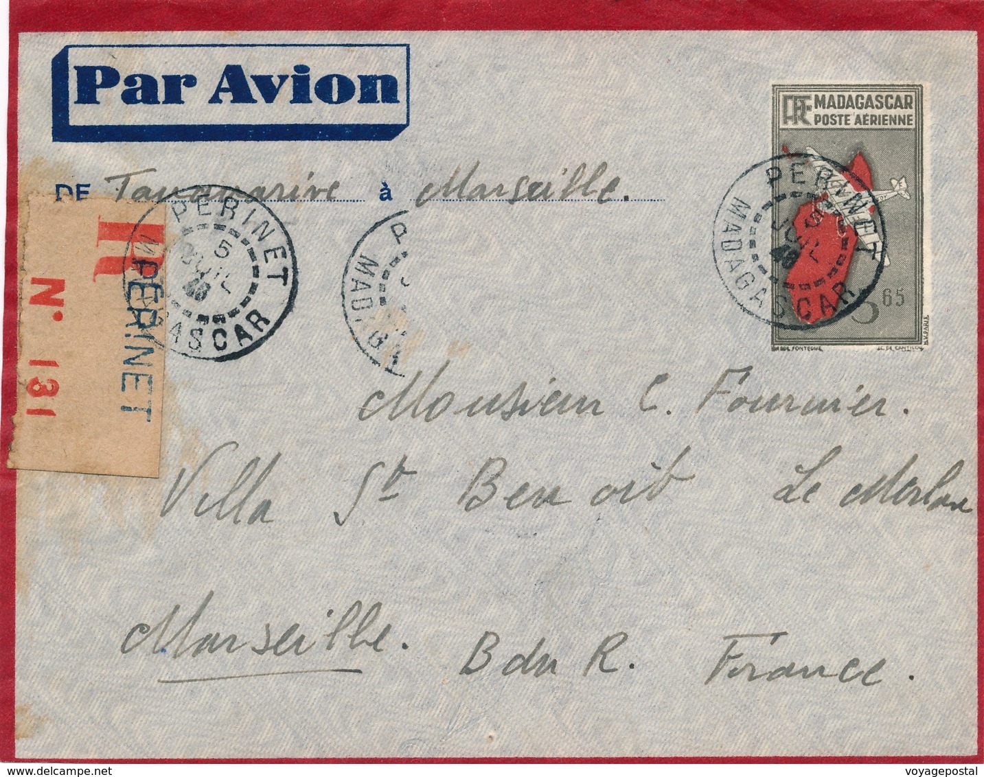 Devant De Lettre, Entier Poste Aérienne 3F65 Perinet - Airmail