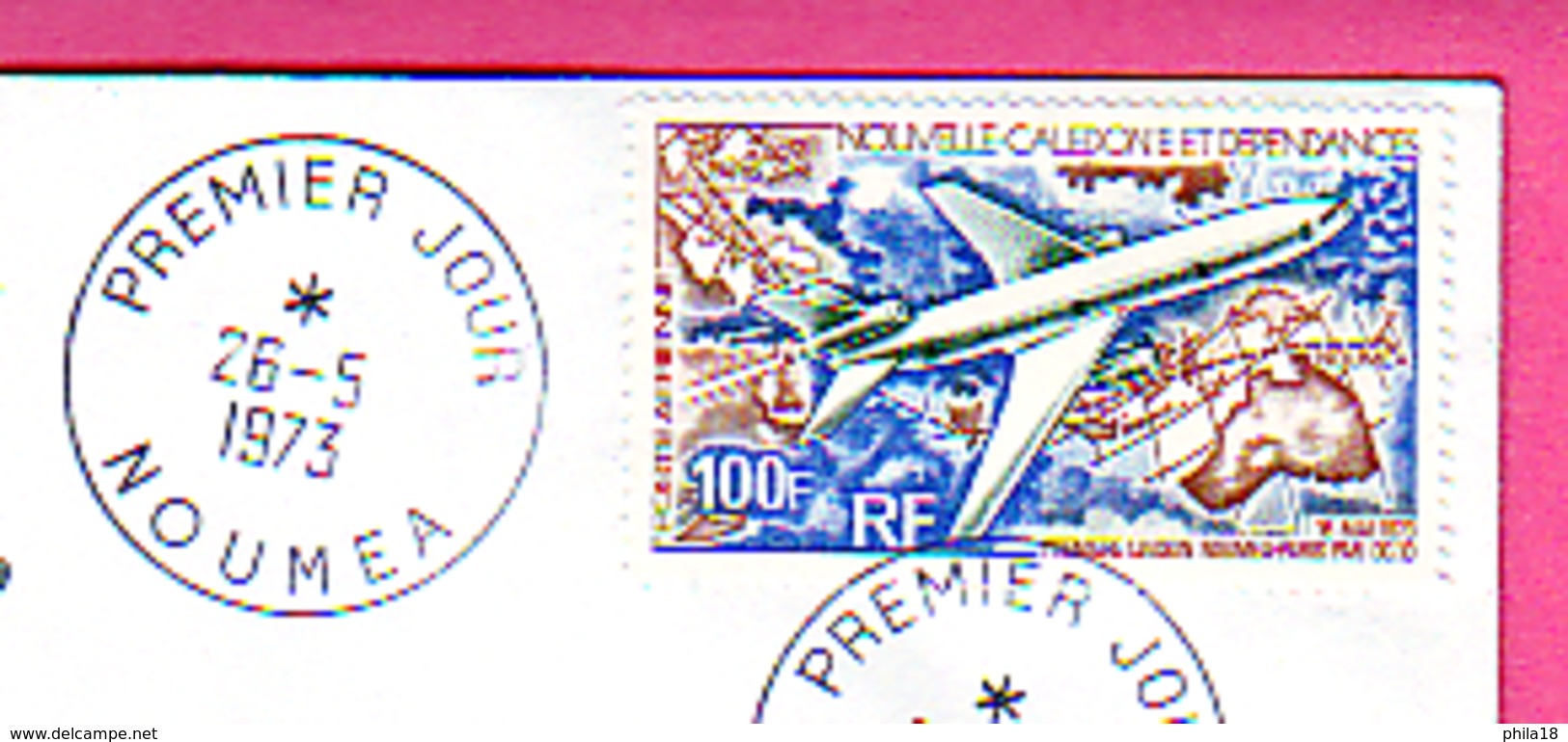 ENVELOPPE AVIATION PREMIER JOUR NOUMEA PREMIERE LIAISON NOUMEA PARIS PAR DC 10 26-5-1973 - Lettres & Documents