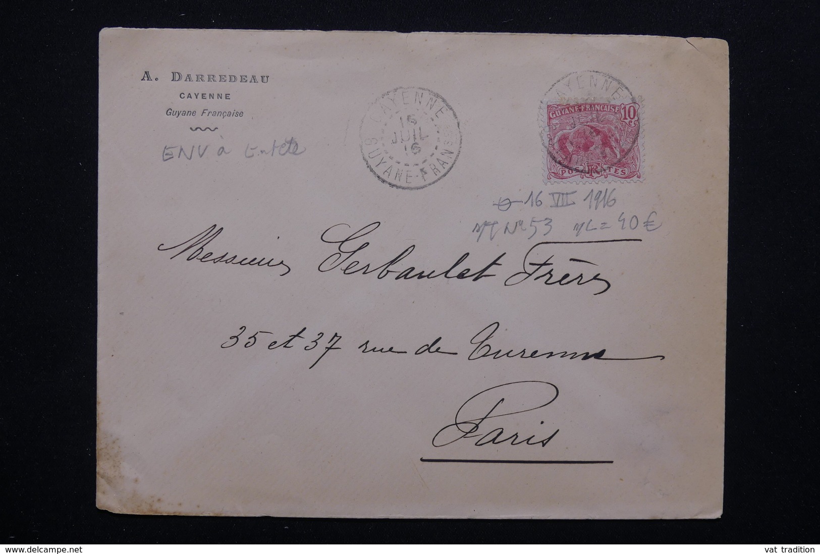 GUYANE - Enveloppe à Entête De Cayenne Pour Paris En 1916 - L 23397 - Storia Postale