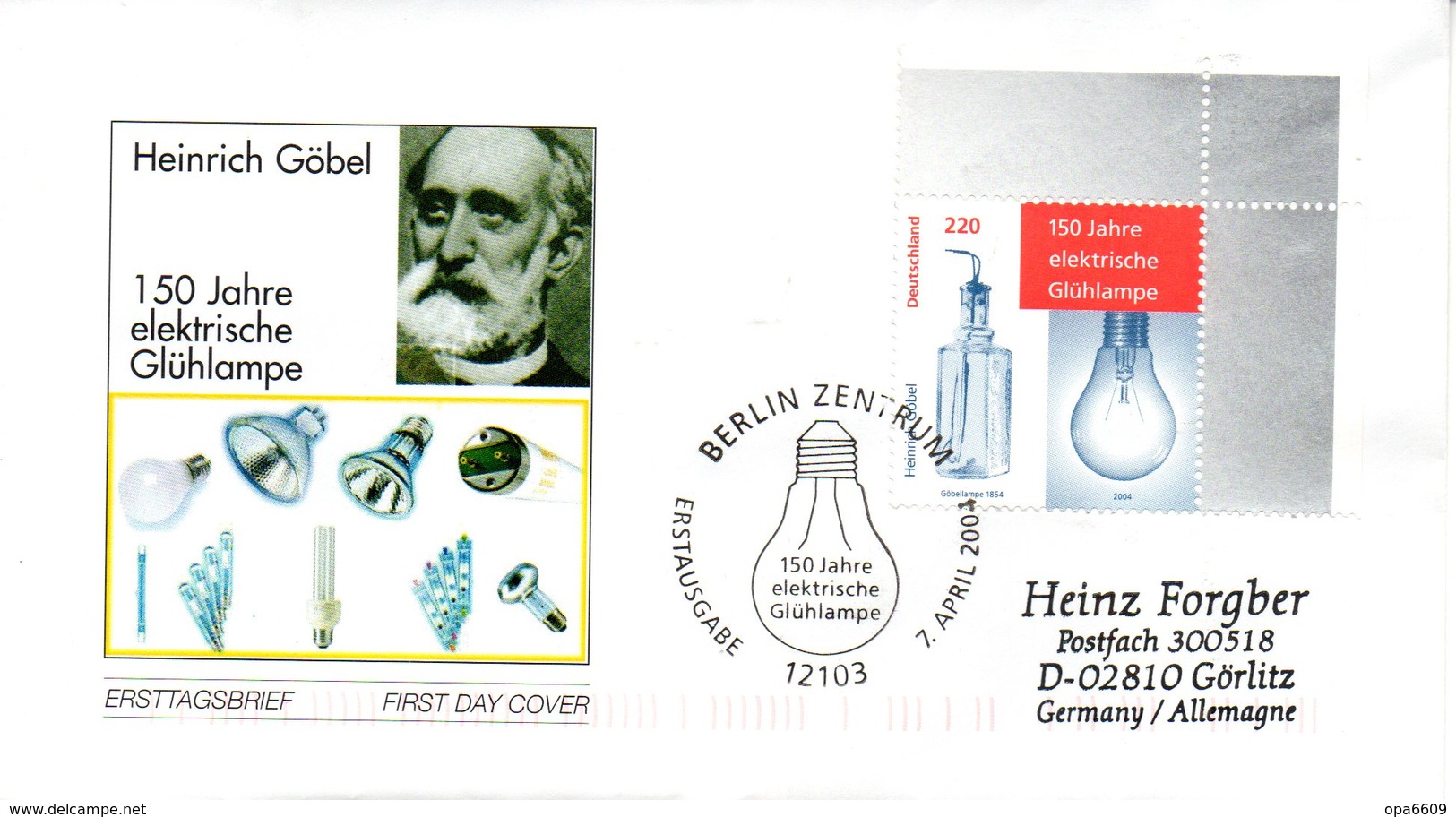 BRD Schmuck-FDC  "150 Jahre Elektrische Glühlampe", Mi. 2395 ESSt 7.4.2004 BERLIN - Sonstige & Ohne Zuordnung