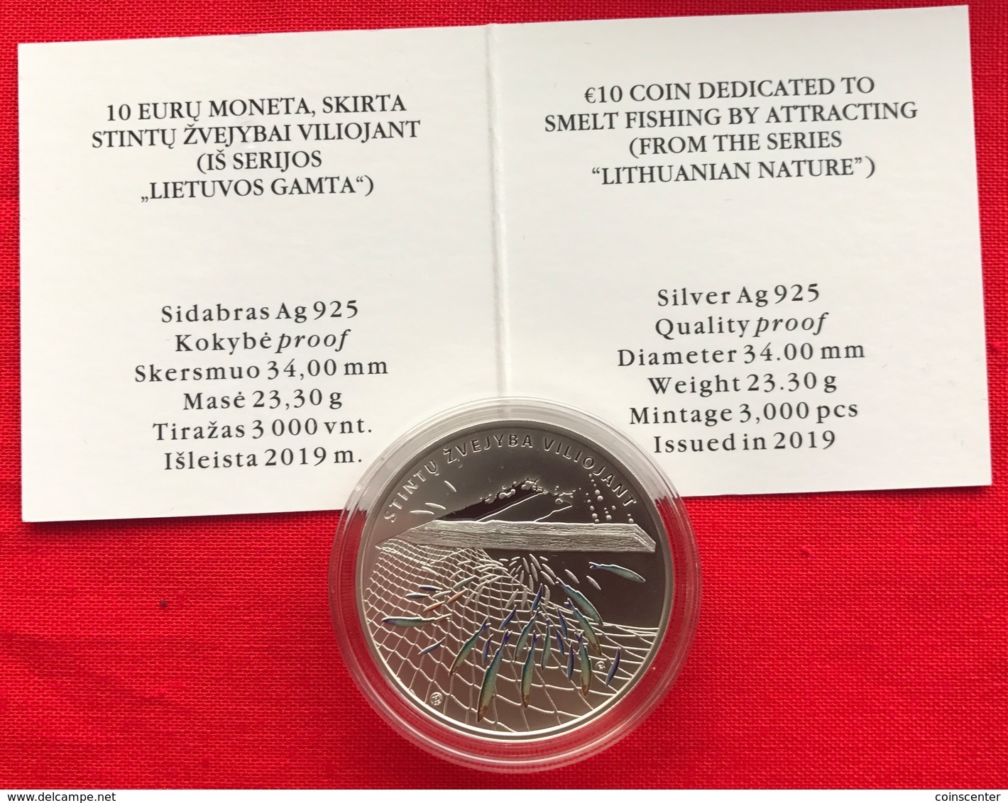 Lithuania 10 Euro 2019 "To Smelt Fishing By Attracting" Silver Ag PROOF - Lithuania