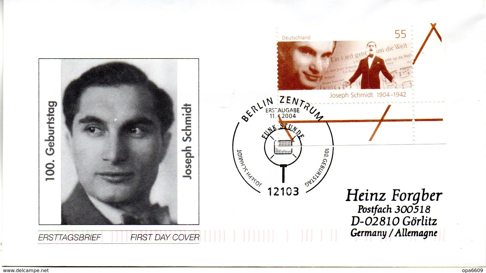 BRD Schmuck-FDC  "100. Geburtstag Joseph Schmidt", Mi. 2390 ESSt 11.3.2004 BERLIN - Sonstige & Ohne Zuordnung