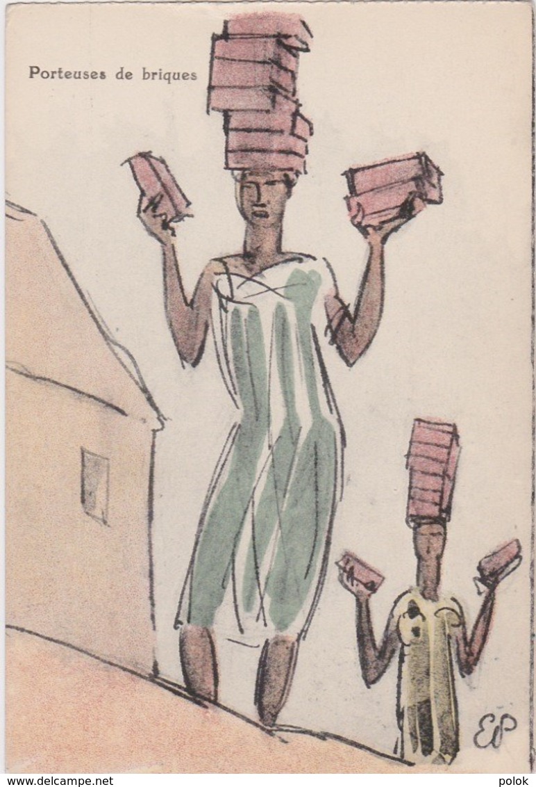 Cpa Illustrée EP - Madagascar - Porteuse De Briques - Madagascar