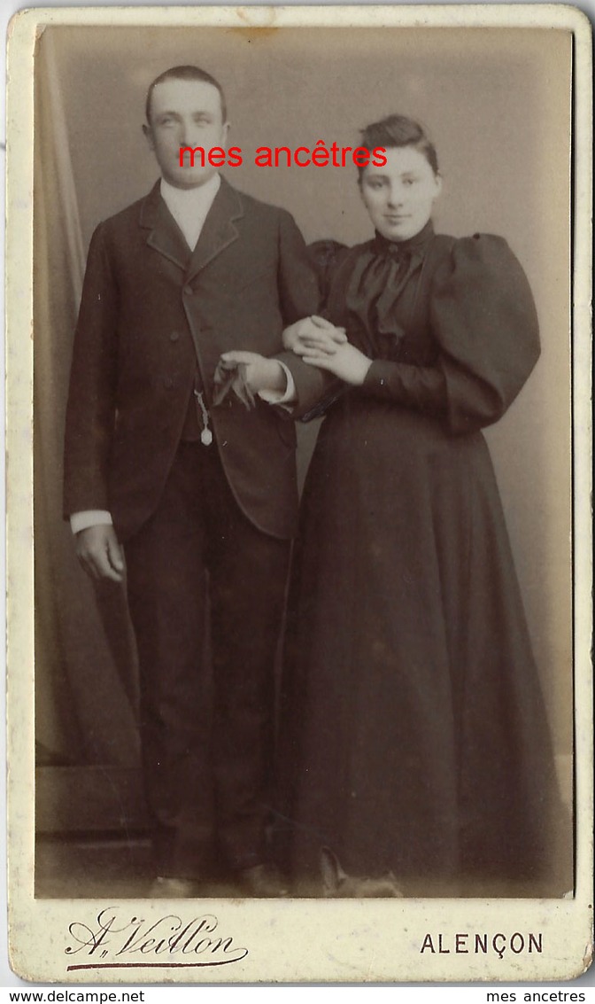 CDV Couple MURAT-EMERY Photo Veillon à Alençon - Anciennes (Av. 1900)