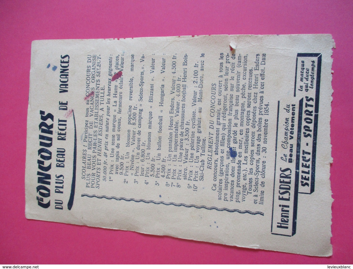 Buvard/Vêtements/Henri ESDERS /Select-Sport/Le Champion Du Beau Vêtement/Concours Scolaire/ TULLE/Vers 1920-1940 BUV374 - Kleidung & Textil