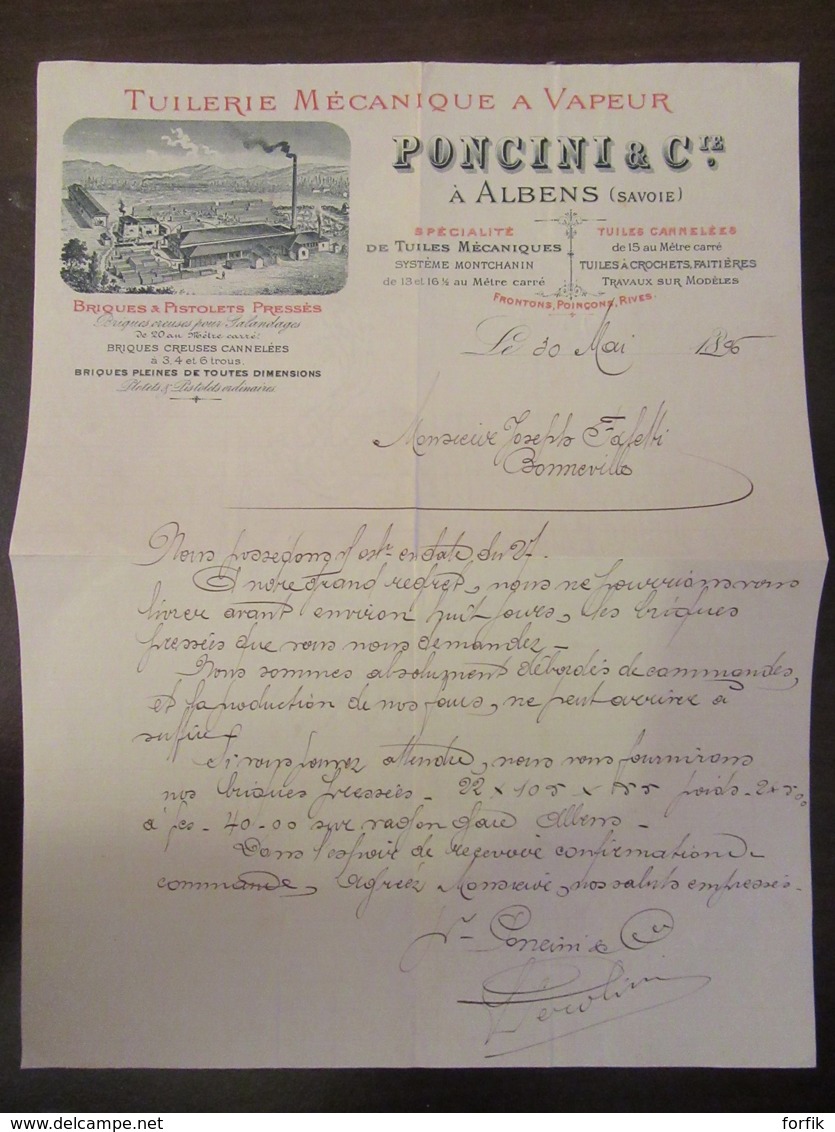 Document Commercial De La Tuilerie Mécanique à Vapeur Poncini & Cie à Albens (Savoie) Daté Du 30 Mai 1896 - 1800 – 1899