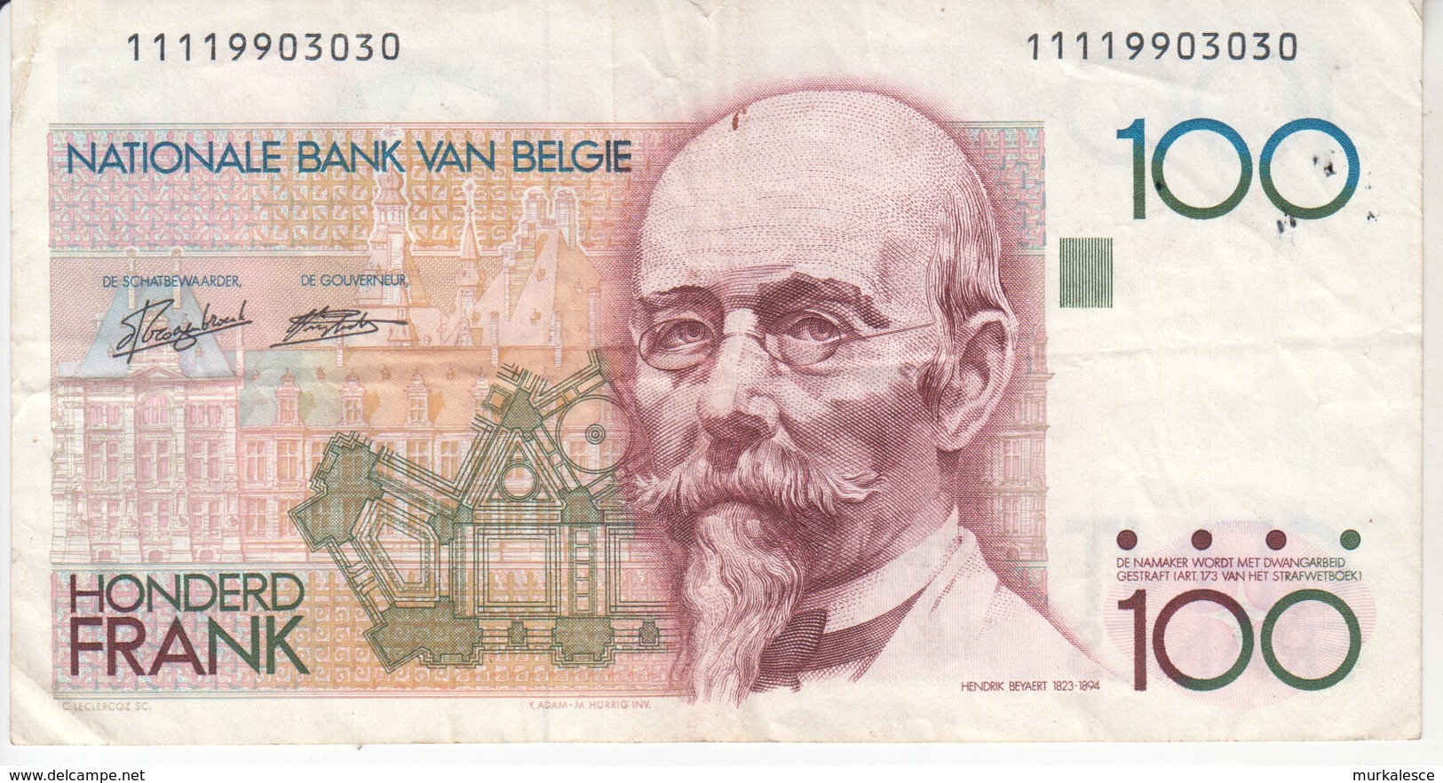 3809   BELGIE 100 FRANK - 100 Francs