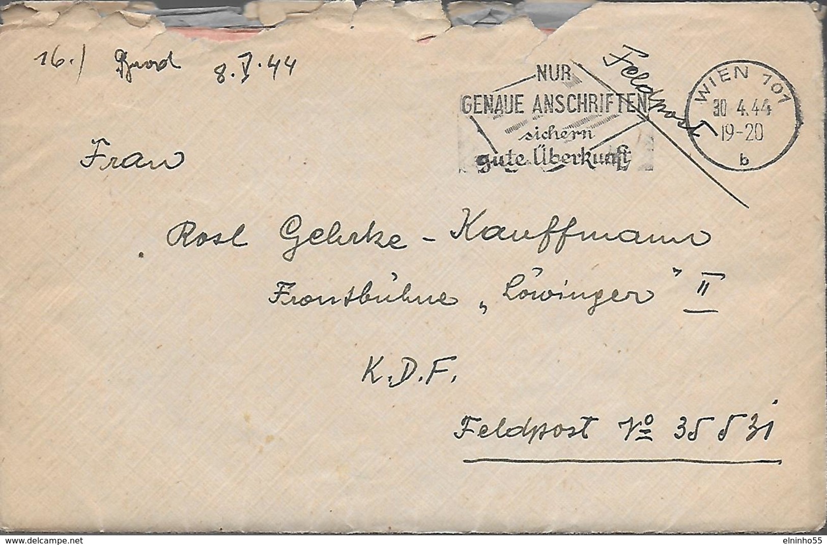 WWII 1944 Germania - Lettera  Da Wien (Austria) Per Feldpost 35531 - Lettres & Documents