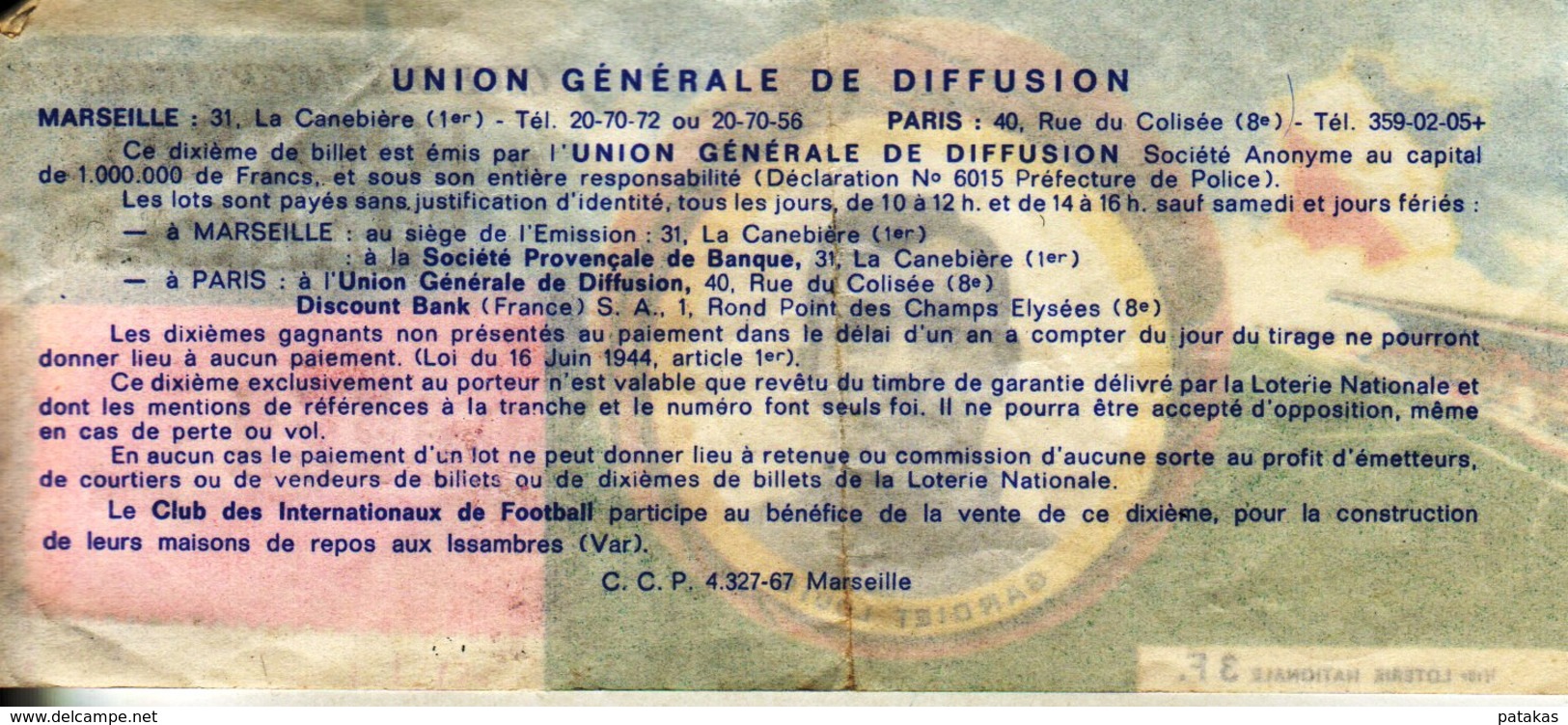 France - 317 - Club Des Internationaux Du Football Français  Louis Gariet - 38 ème Tranche 1968 - Loterijbiljetten