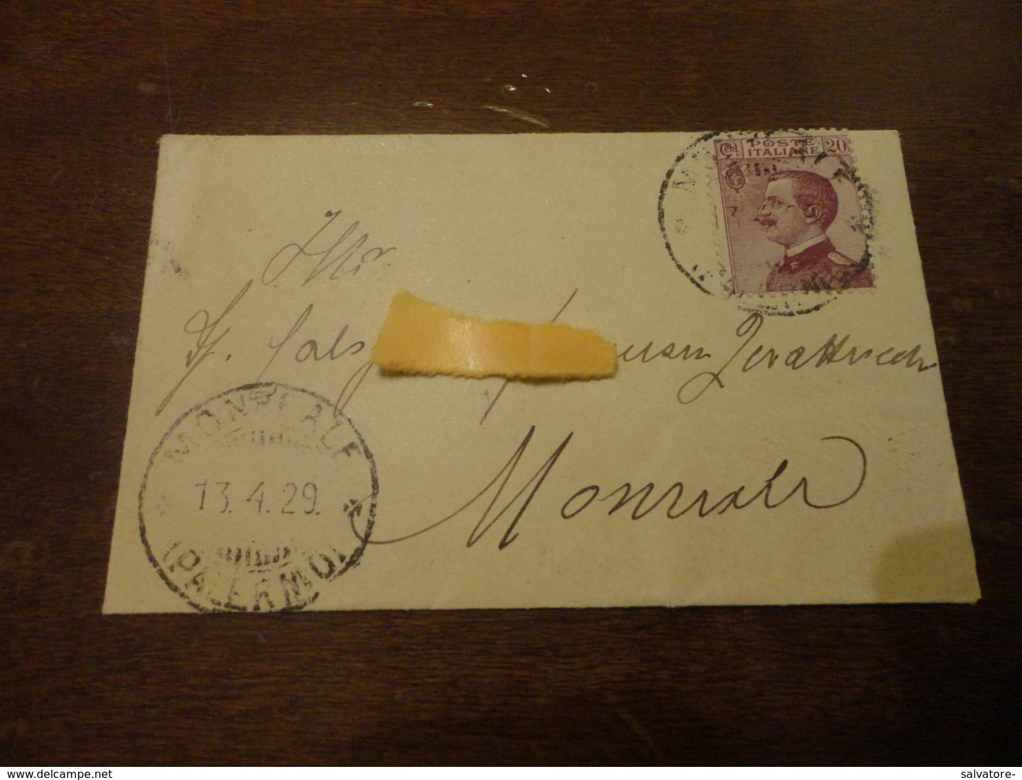 PICCOLA LETTERA CON 29 CENTESIMI CON ANNULLO MONRELA PALERMO-1929 - Storia Postale