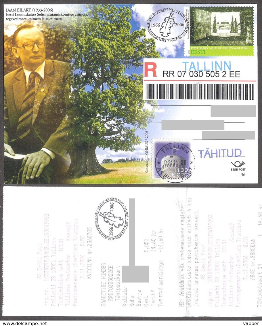 Estonia 2006 Stationery Card # 36 FDC 40th Anniv Of Estonian Sosiety For Nature Conservation REGISTERED - Estonie