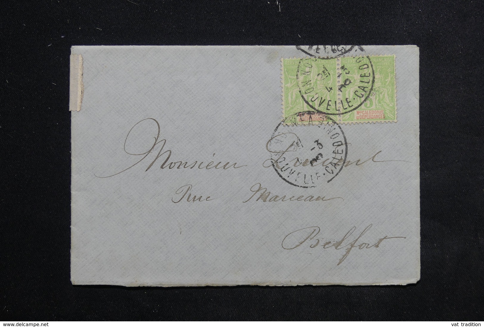 NOUVELLE CALEDONIE - Affranchissement Type Groupe En Paire De Nouméa Pour Belfort Avant 1910 - L 23420 - Briefe U. Dokumente