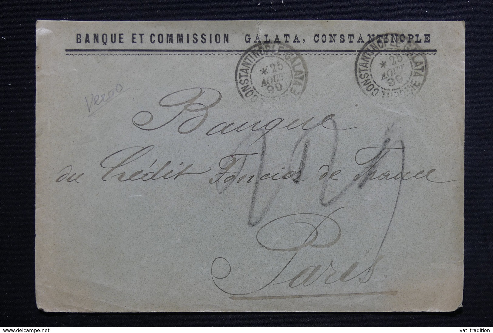 FRANCE - Enveloppe Commerciale De Constantinople Pour Paris En 1899 , Affranchissement Sages Au Verso - L 23425 - 1849-1876: Période Classique