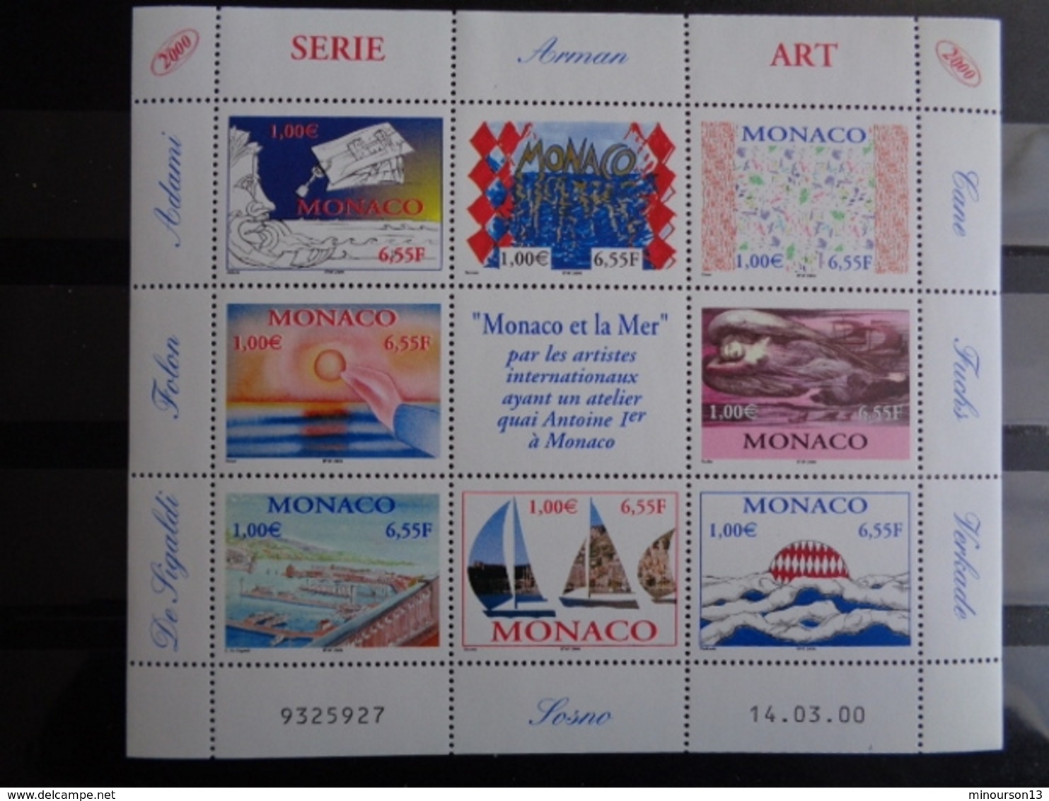 MONACO 2000 FEUILLET Y&T N° 2240 à 2247 ** - MONACO ET LA MER PAR LES ARTISTES - Neufs