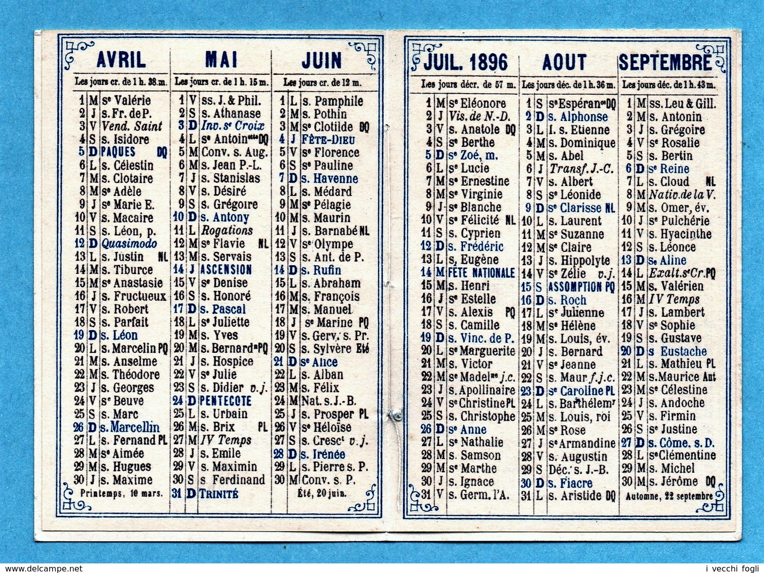 LIEBIG Calendarietto, Chromo Calendrier De Poche, Calendar 1896. Langue FRANçAIS. 8 Pag. - Liebig