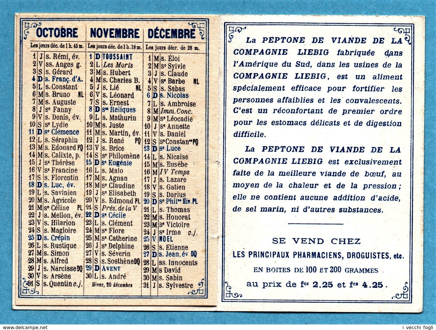 LIEBIG Calendarietto, Chromo Calendrier De Poche, Calendar 1896. Langue FRANçAIS. 8 Pag. - Liebig