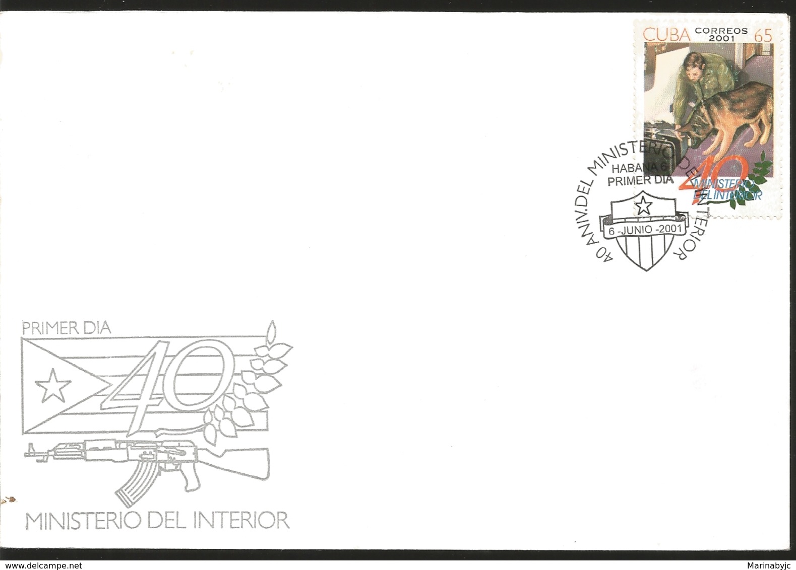 J) 2001 CUBA-CARIBE, 40th ANNIVERSARY OF THE MINISTRY OF THE INTERIOR, DOG, FDC - Covers & Documents