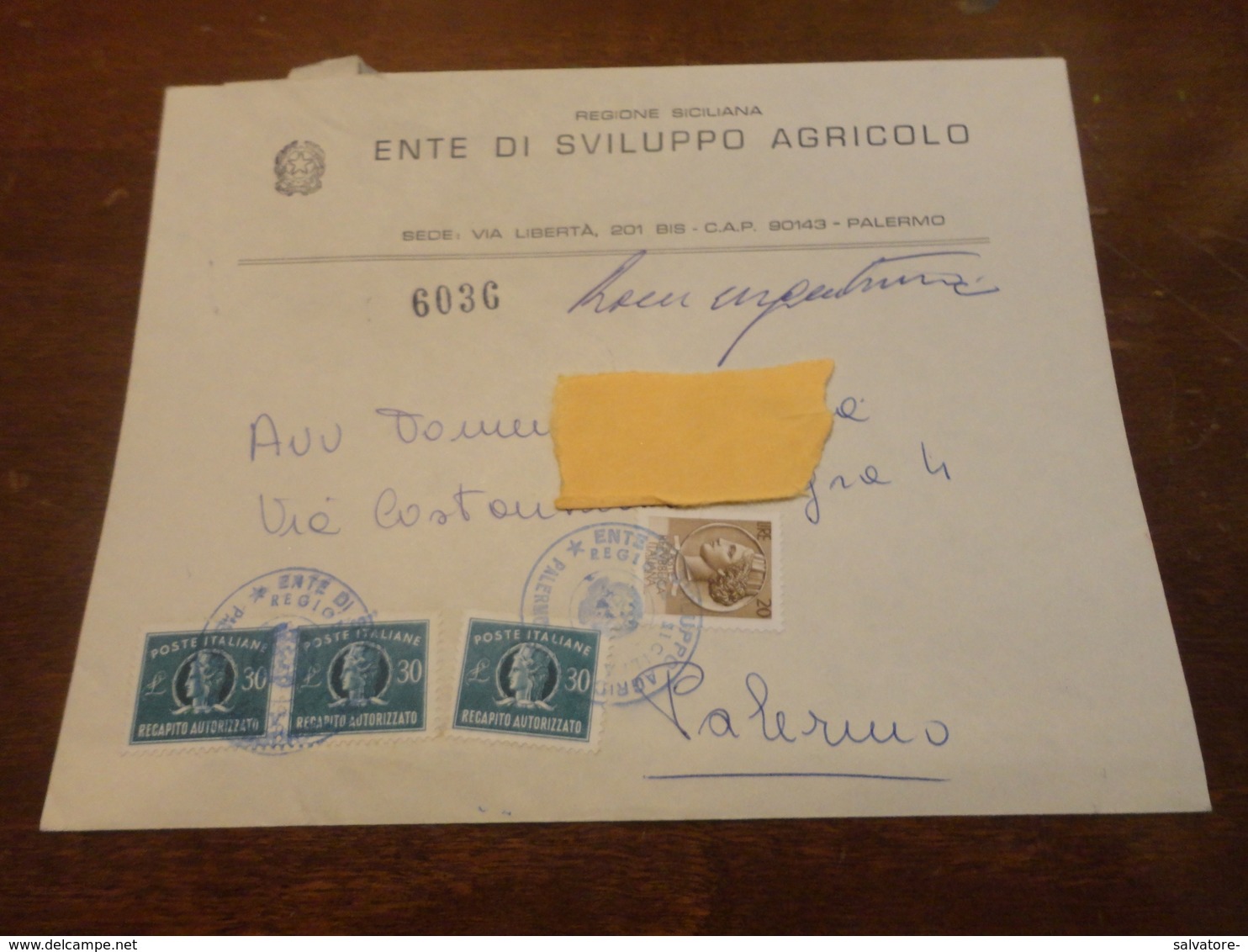 LETTERA CON 3 FRANCOBOLLI RECAPITO AUTORIZZATO DA LIRE 30 + 20 LIRE SIRACUSANA - 1961-70: Storia Postale