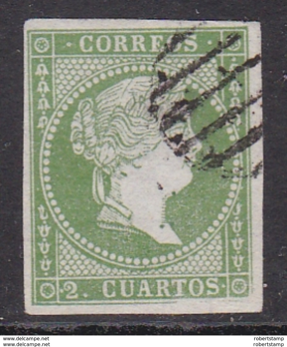 ESPAÑA 1855 - Isabel II Sello Usado 2 Cu. Verde Edifil Nº 47 - Usados