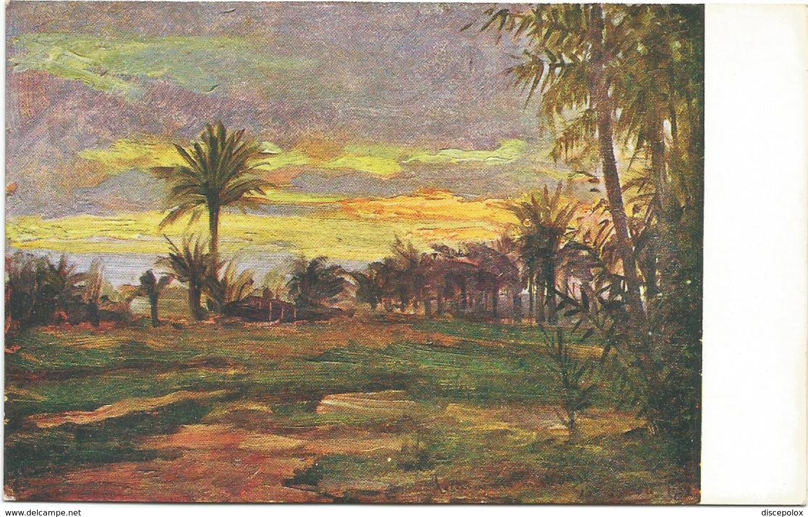 W1249 Libia - Tripoli - Tramonto Nell'oasi - Giovanni Rava Dipinto Paint Peinture Illustrazione Illustration - Libia