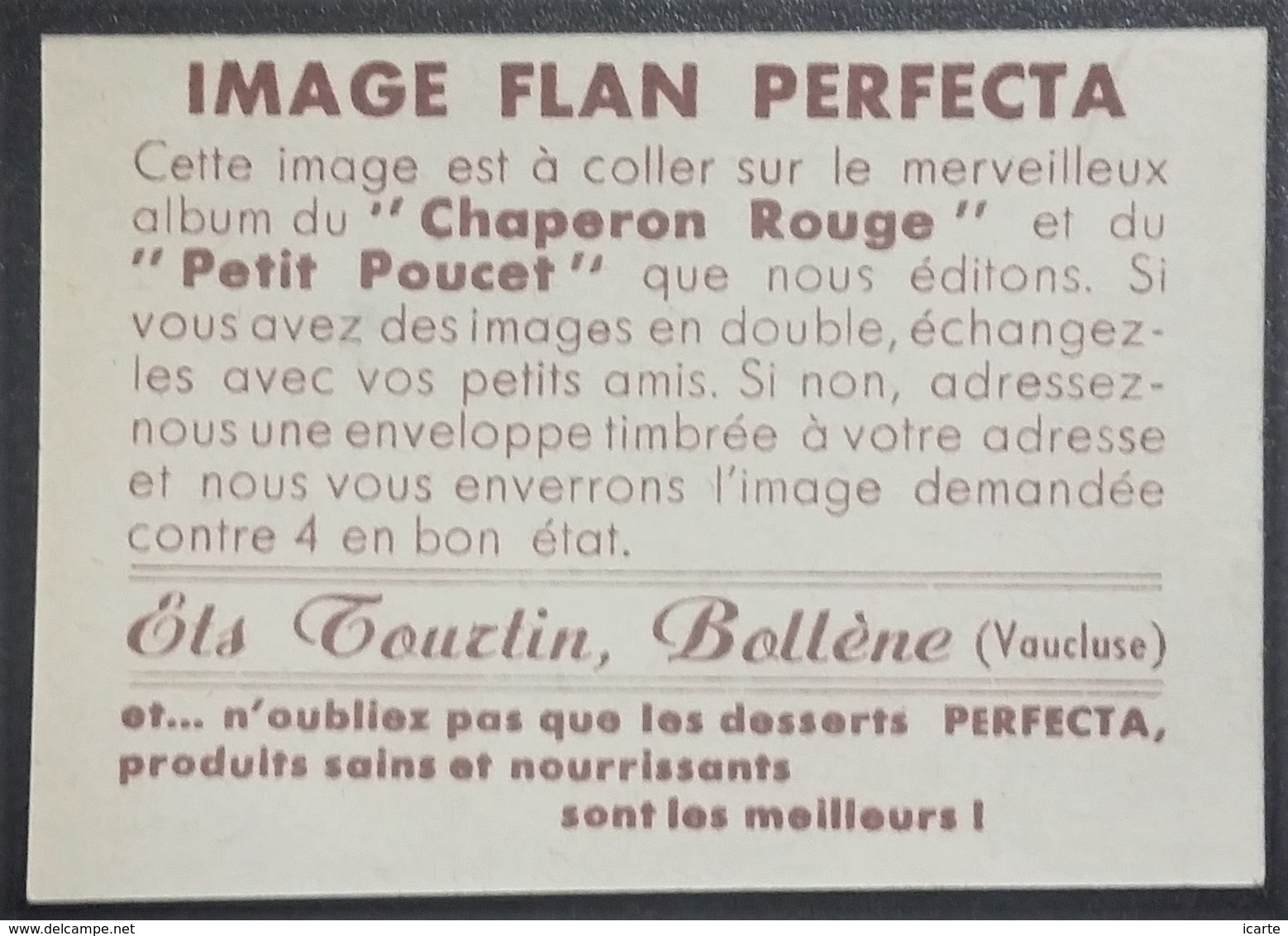 Image FLAN PERFECTA Ets Tourtin Bollène PETIT POUCET - Other & Unclassified