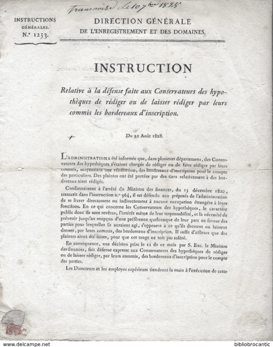 LETTRE  ANCIENNE 1828 +MARQUE POSTALE < DIRECTION ENREGISTREMENT DOMAINES < Dir.ection DOMAINE PAU - Collections