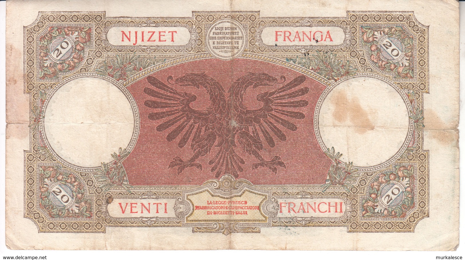 3821     Geldschein, Albania, 20 Franga, - Albanie