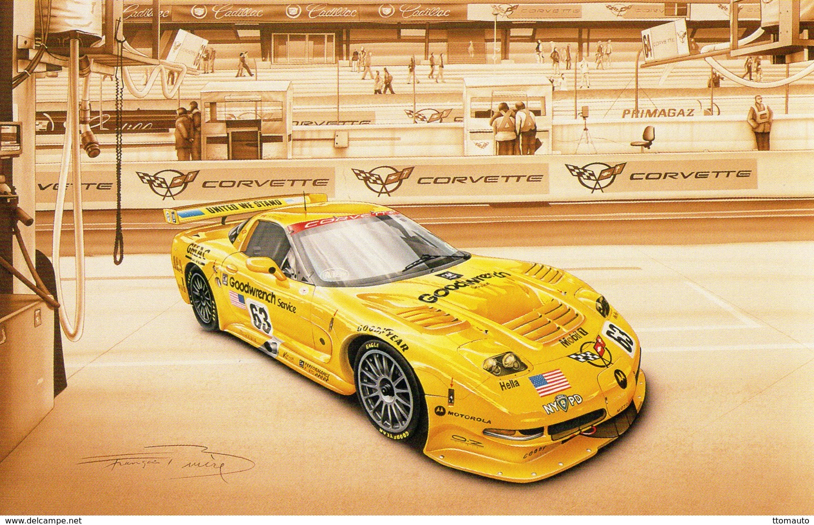 Corvette C5R - 24 Heures Du Mans 2002 - Pilotes: Fellows/O'Connell -  Tableau De Francois Bruere (Art Card)  -  CPM - Le Mans