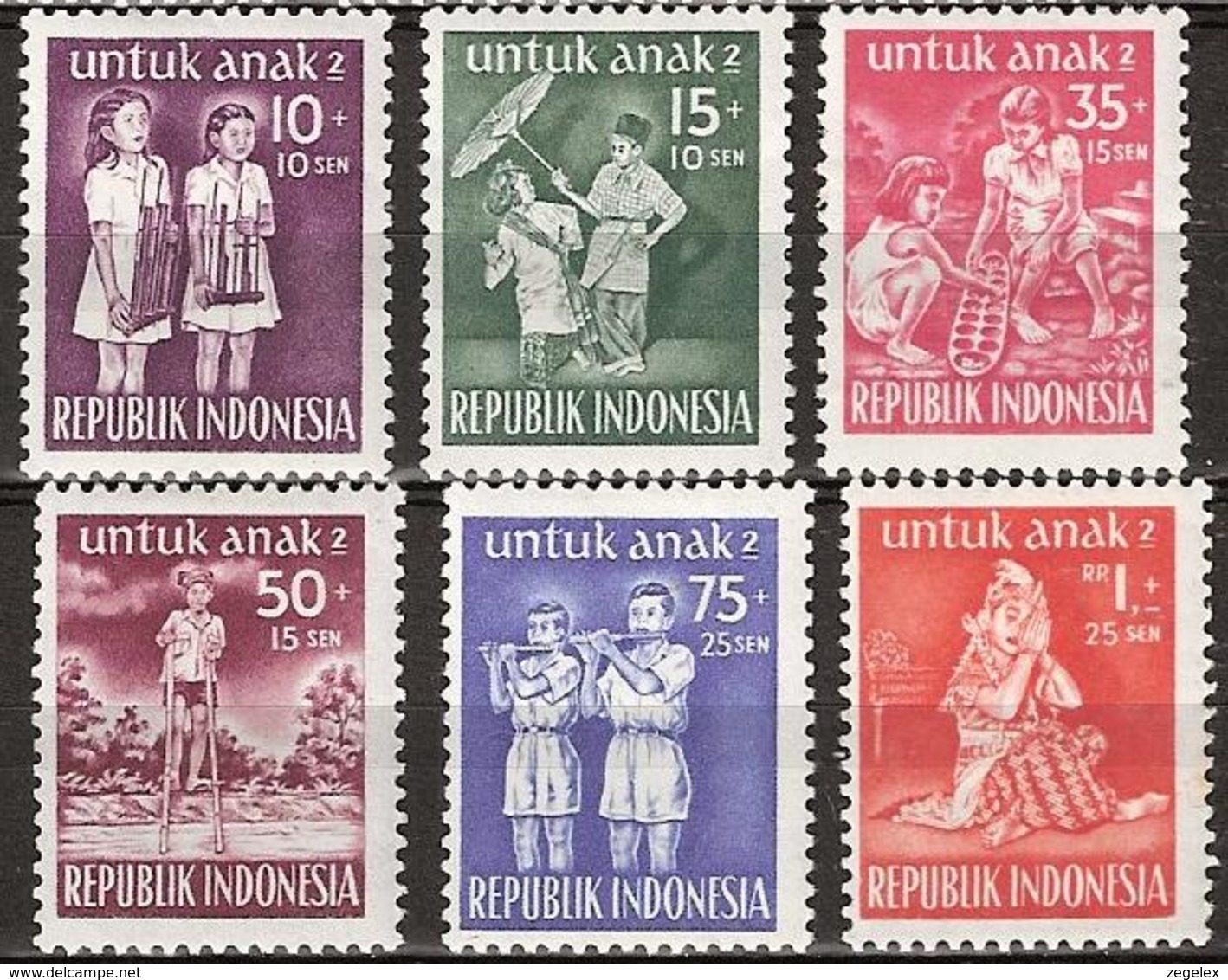 Indonesia 1954 Voor Het Kind, Young Musicians. ZBL 127, Mi.128-133  MNH**/Postfrisch - Indonesië