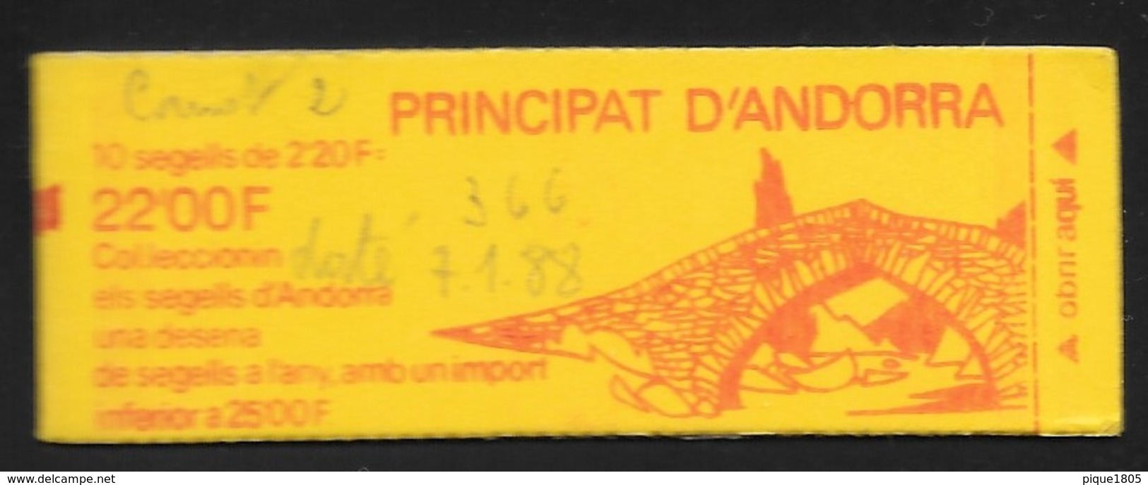 Andorre Carnet 2 Daté 7.1.88 Fermé - Carnets