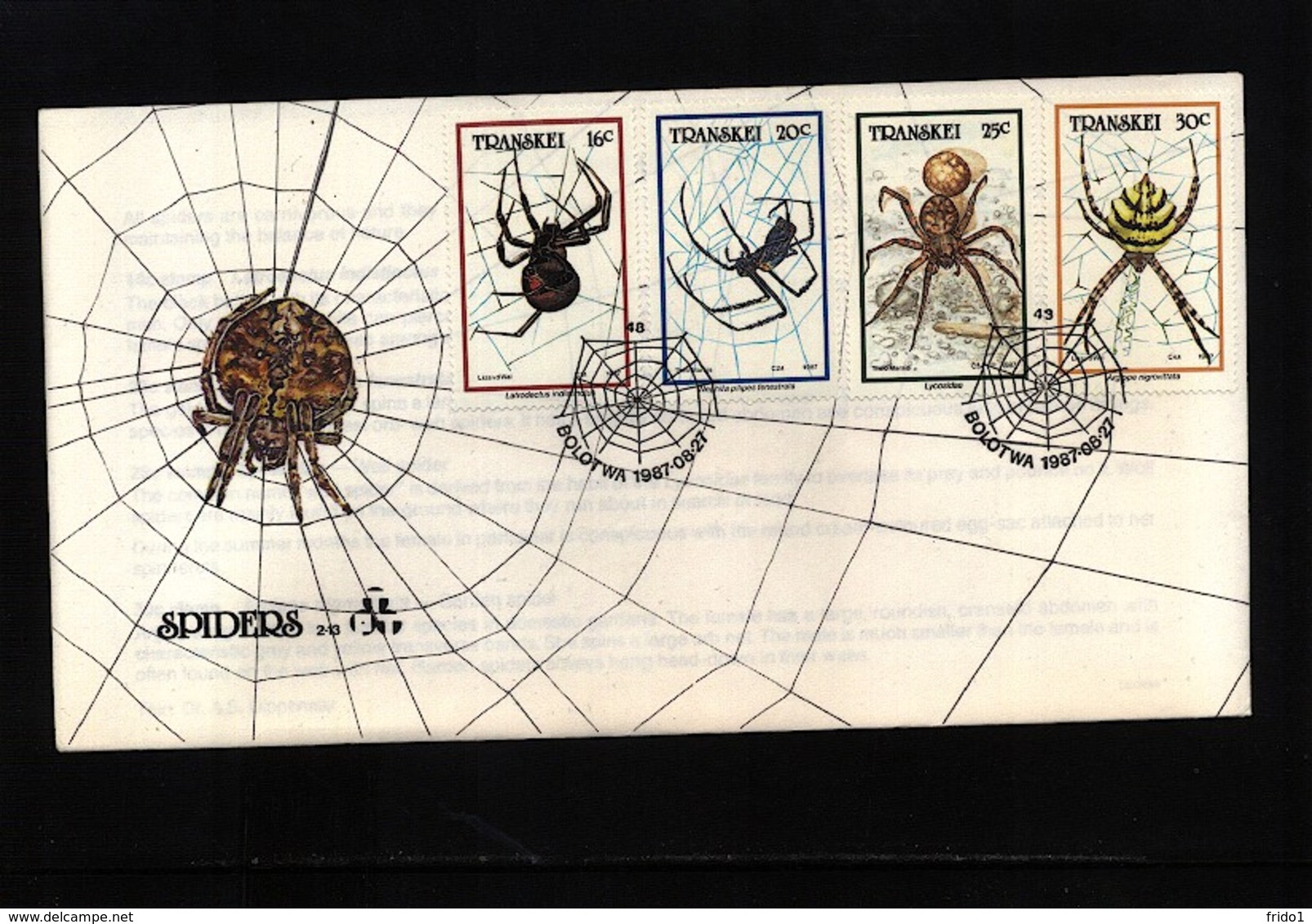 Transkei 1987 Spiders FDC - Spinnen