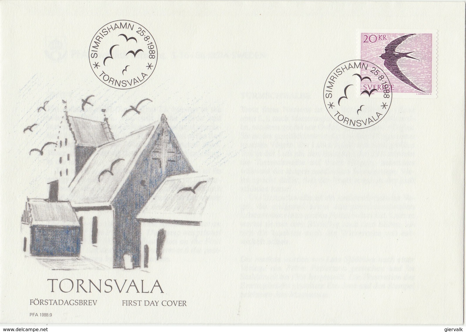 SWEDEN 1988 FDC With Swift.BARGAIN.!! - Hirondelles