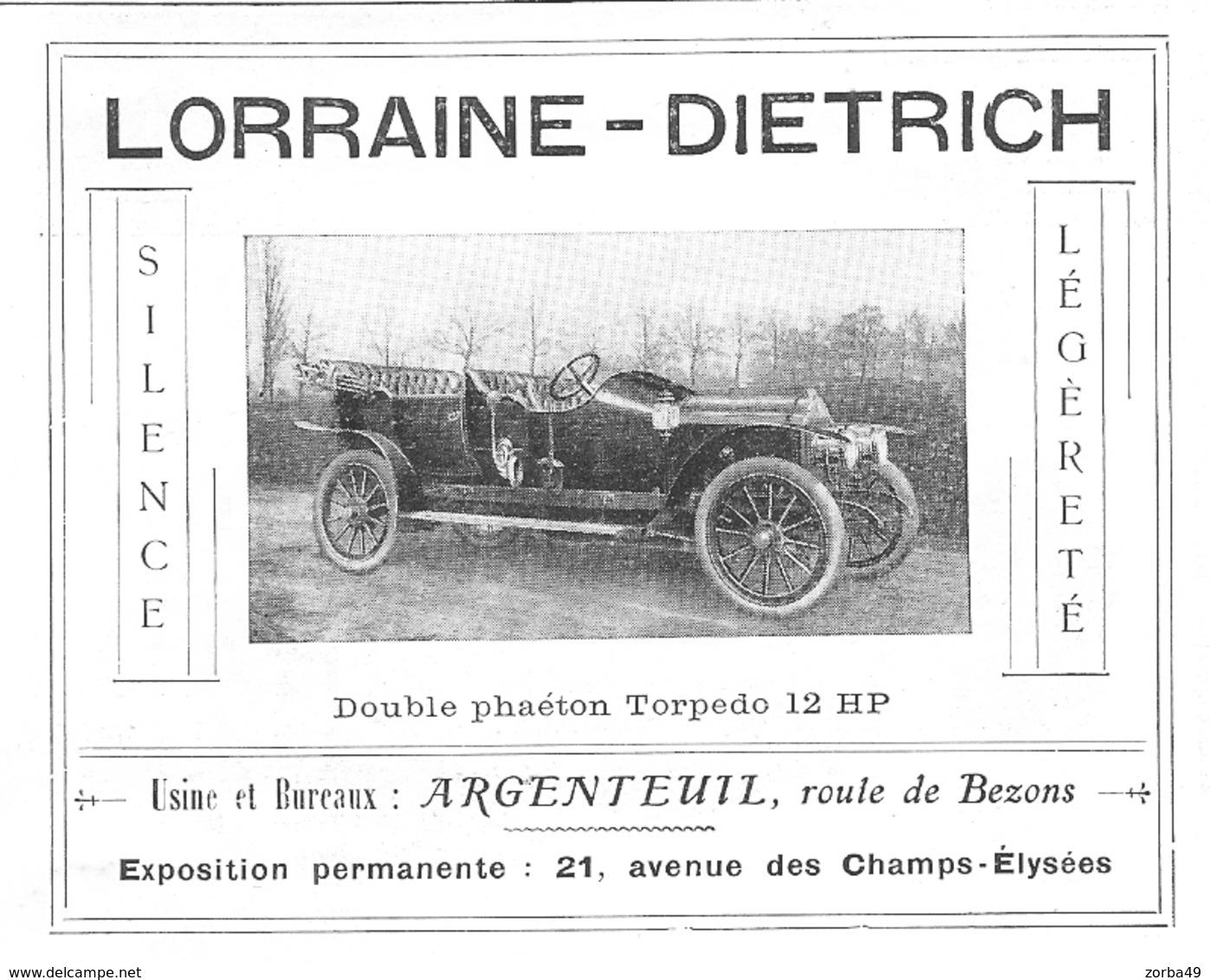 Argenteuil Route De Bezons Automobiles Lorraine Dietrich 1913 - Publicités